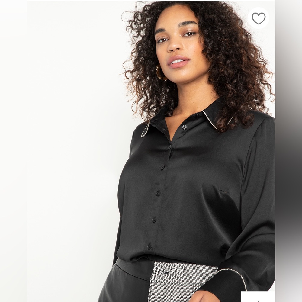 Button Down Blouse with Crystal Detail